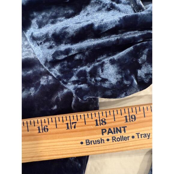 Liquid by Sioni Velvet Top Women Small Blue Stretch Tie Bell Sleeve Keyhole Back - Picture 6 of 9